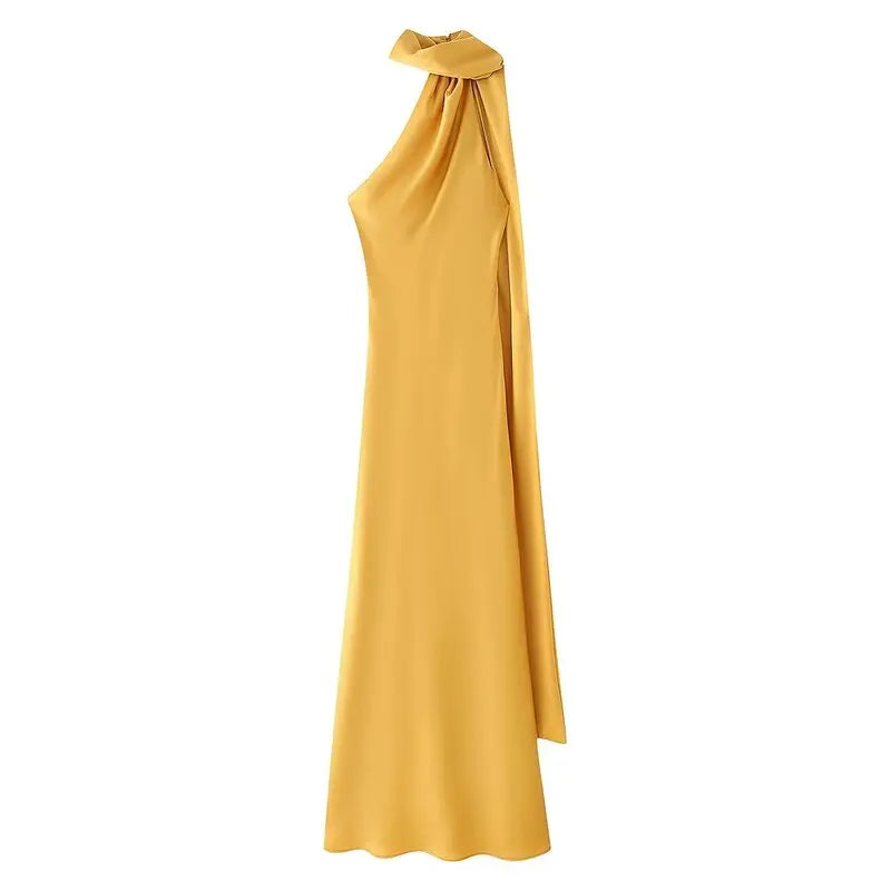 Ele Long Silk Satin Dr Ne Hanging Pure Color Slim Fit Summer New Sle Women's Faion Dr for Ladies Premium