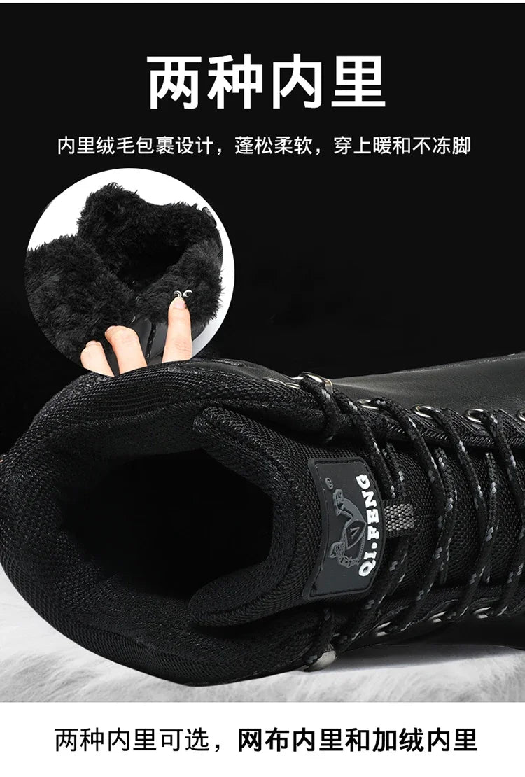 Men Winter Snow Boots Waterproof Leather Sneakers Super Warm Men's Boots Outdoor Male Hiking Boots Work Shoes Zapatillas Hombre