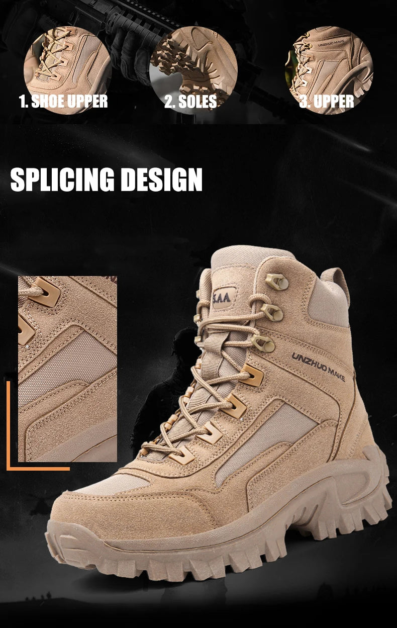 CHRLCK Men Non-Slip Hiking Shoes Combat Boots Wear-resistant Hiking Shoes Waterproof Mountaineering Trekking Boots Outdoor Sport