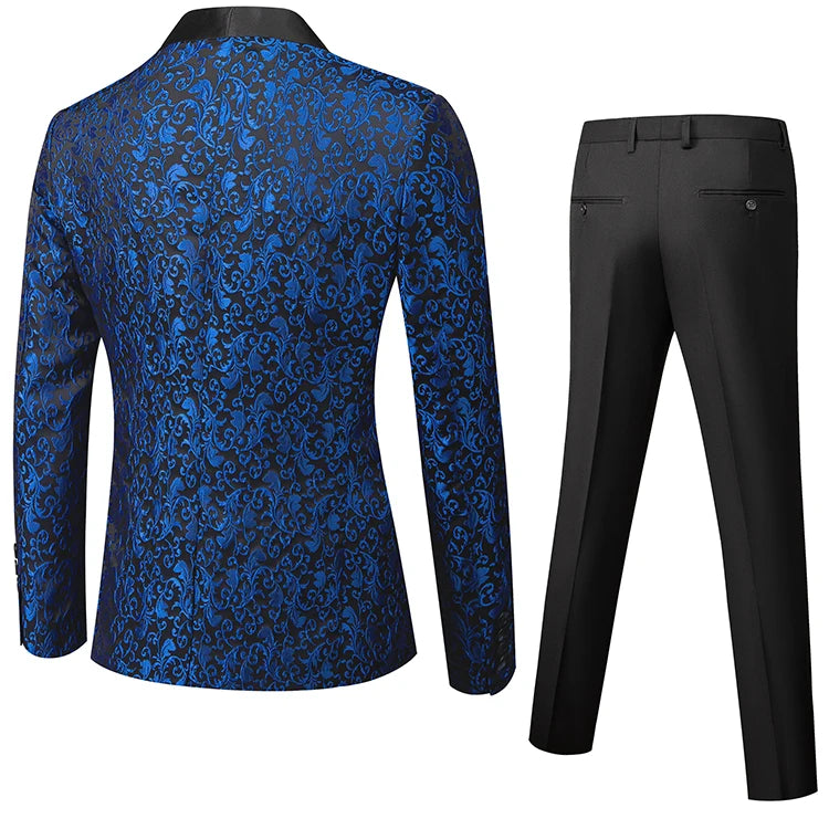 Fashion Men Luxury Wedding Suit Gold / Black / Burgundy / White Classic Homme Jacquard Tuxedo Dress Sets