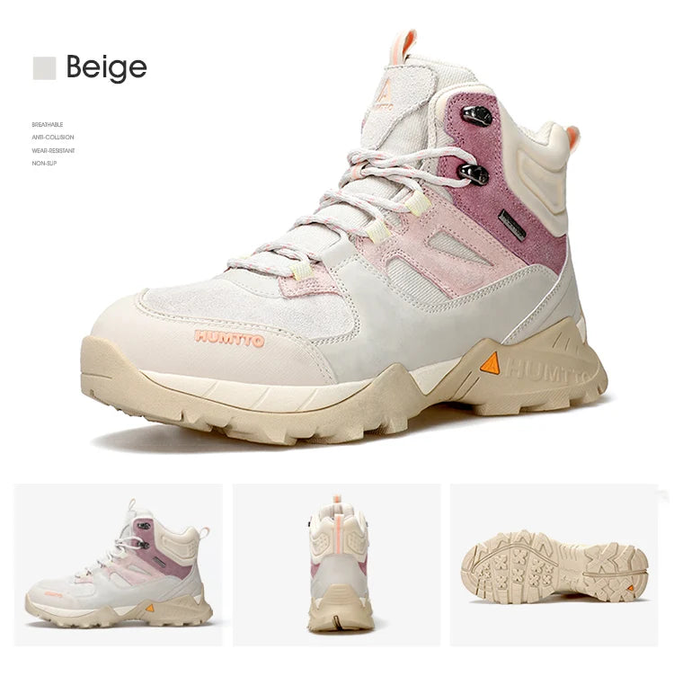 HUMTTO Waterproof Womens Hiking Shoes Luxury Designer Boots for Women Outdoor Climbing Trekking Sneakers New Leather Ankle Boots