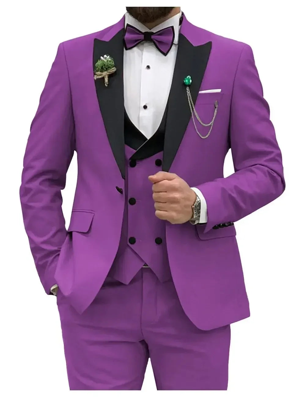 Slim Fit Men Suits Double Groom Formal Business Male Blazer Set Peak Lapel Party Wedding Tuxedo (Jacket+Vest+Pants)