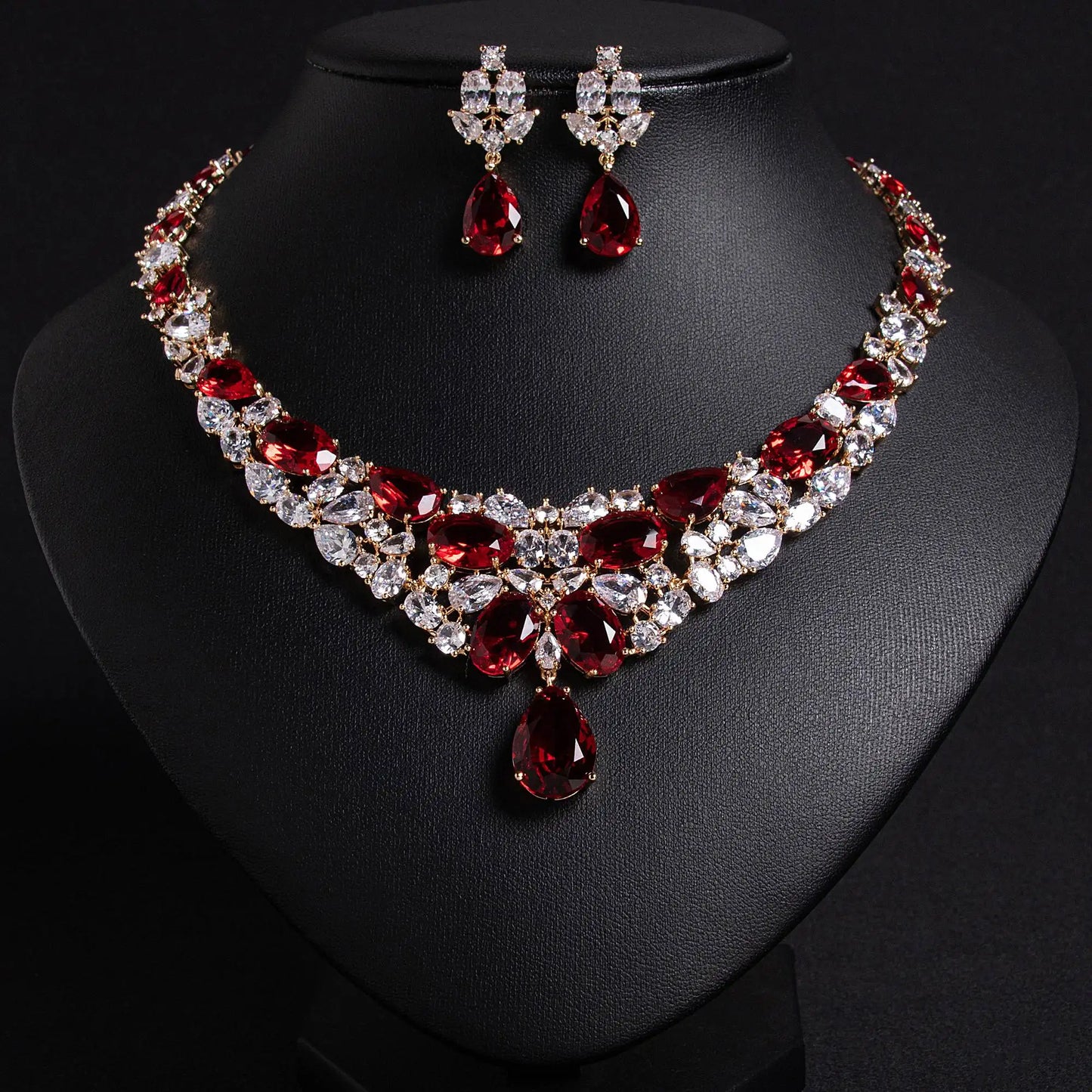 Luxury Temperament Charm Drops Zirconia Jewellery Ladies Necklace Earrings Accessories Set Party Prom Wedding Dress M-340