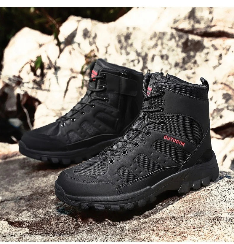 High-Top Men Hiking Boot Winter Outdoor Shoes Lace-Up Non-slip Sports Casual Trekking Boots Man Suede Warm Shoes Men Winter