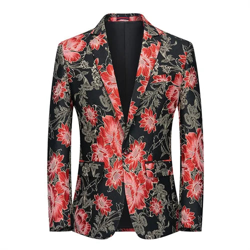 New Men Fashion Trend Wedding Party Jacquard Suit Jacket Single-breasted Slim Blazer Singer Host Stage Performance Dress Coats