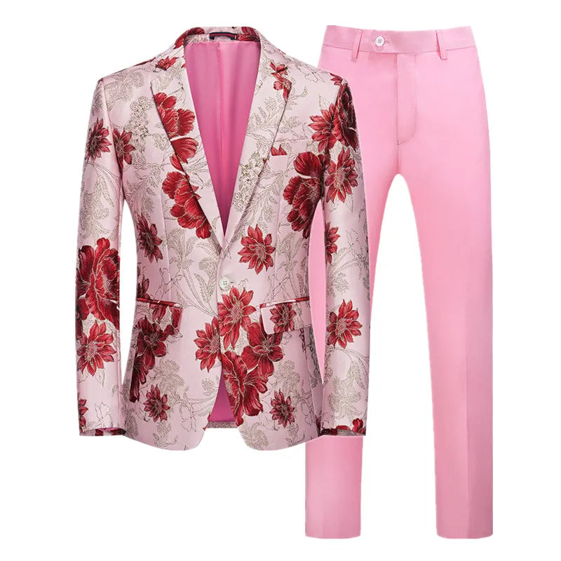 (Jacket + Trousers) Fashion Men Jacquard Suits, High Quality Male Business Social Groom Wedding Party Flower Dress Set