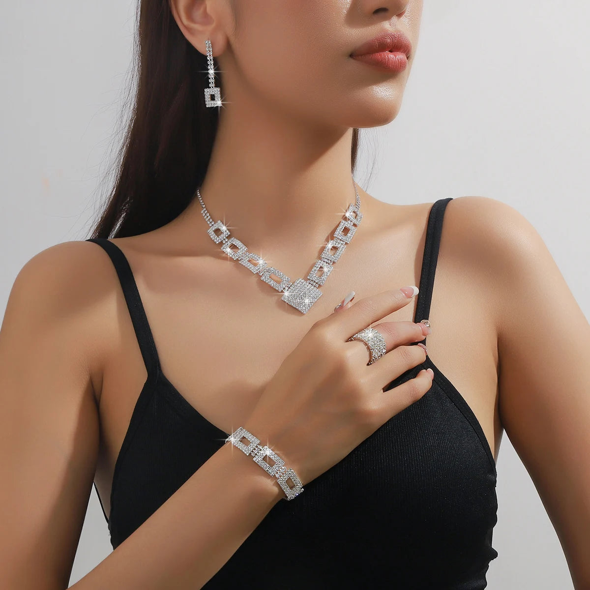 Women's Design Geometric Necklace Earrings Bracelet Ring Jewelry Set Wedding Banquet Party Holiday Gift