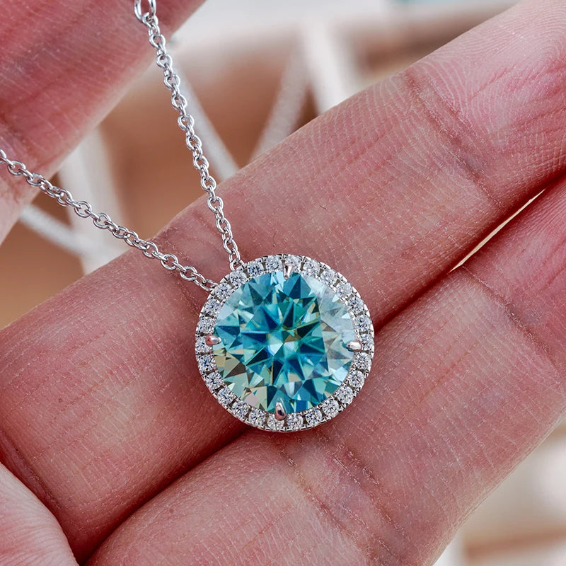 JoyceJelly Classic S925 Sterling Silver Necklace With 5CT 11mm Colorful Moissanite Gemstones Wedding Party Luxury Fine Jewerly