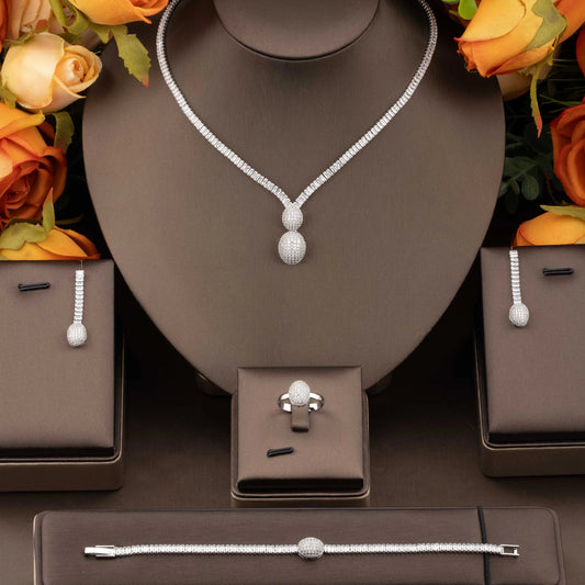 1 Set of High-Quality Luxurious and Elegant Cubic Zirconia Oval Pendant Decorative Jewelry Set Suitable for Women's Daily Wear and Banquets, Gift Box Not Included