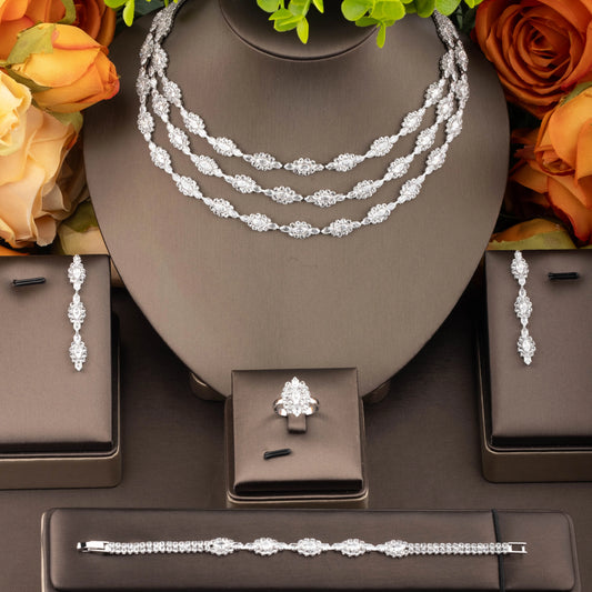 1 Set of Luxurious and Elegant Jewelry Set with Shiny Cubic Zirconia, Three-Layer Stacked Flower Cluster Decoration, Suitable for Women to Wear at Weddings and Banquets. Gift Box Not Included
