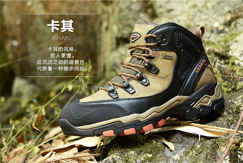 MERRTO cowhide Hiking shoes Men trekking boot mountian waterproof hunting Boots Male Sneakers Tactical Desert Combat Ankle Boots