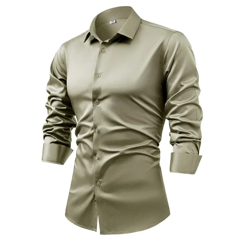 S~6XL satin plus size long sleeve shirt business casual dress shirt non-ironing wrinkle-resistant men's wholesale, men's shirts