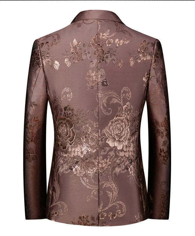 New Men Fashion Trend Wedding Party Jacquard Suit Jacket Single-breasted Slim Blazer Singer Host Stage Performance Dress Coats