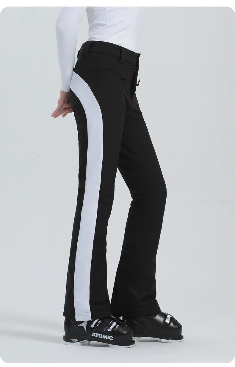 Women Ski Pant Elastic Snowboard Trouser Windproof Waterproof Breathable Thicken Thermal Zipper Snowboard Wear for Winter Sport