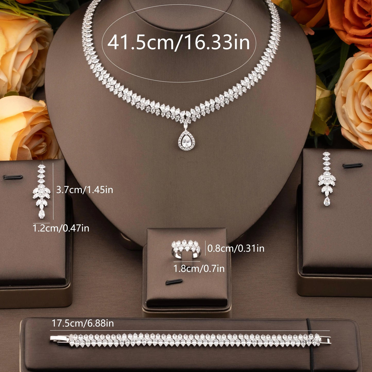 1 Set of Luxurious and Elegant Jewelry Set with Sparkling Cubic Zirconia Teardrop Design, Suitable for Women to Wear at Weddings and Banquets. Gift Box Not Included