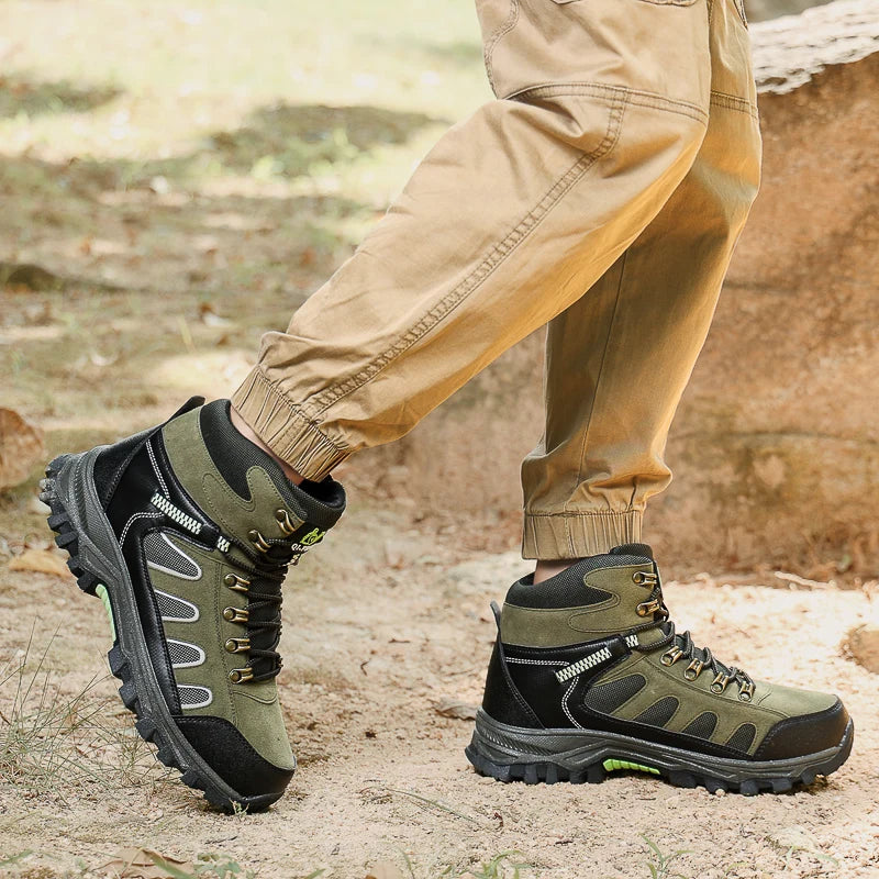 Mens Trekking Boots Thick Soles Wear-resistant Suede Leather Breathe Lace Up Sneakers Winter Warmth Comfort Camping Hiking Shoes