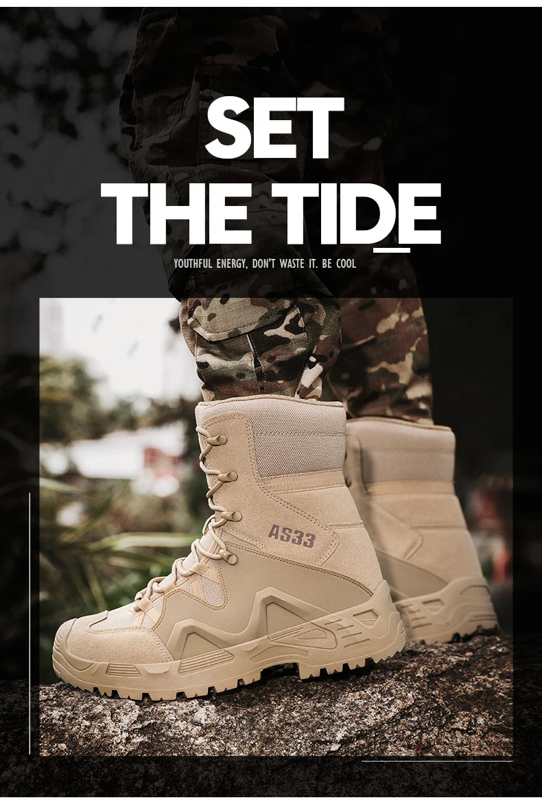 Men High-top Hiking Shoes Outdoor Shoes Non-Slip Casual Trekking Boots Hiking Boot Lace Up Hunting Tactical Trekking Sneakers