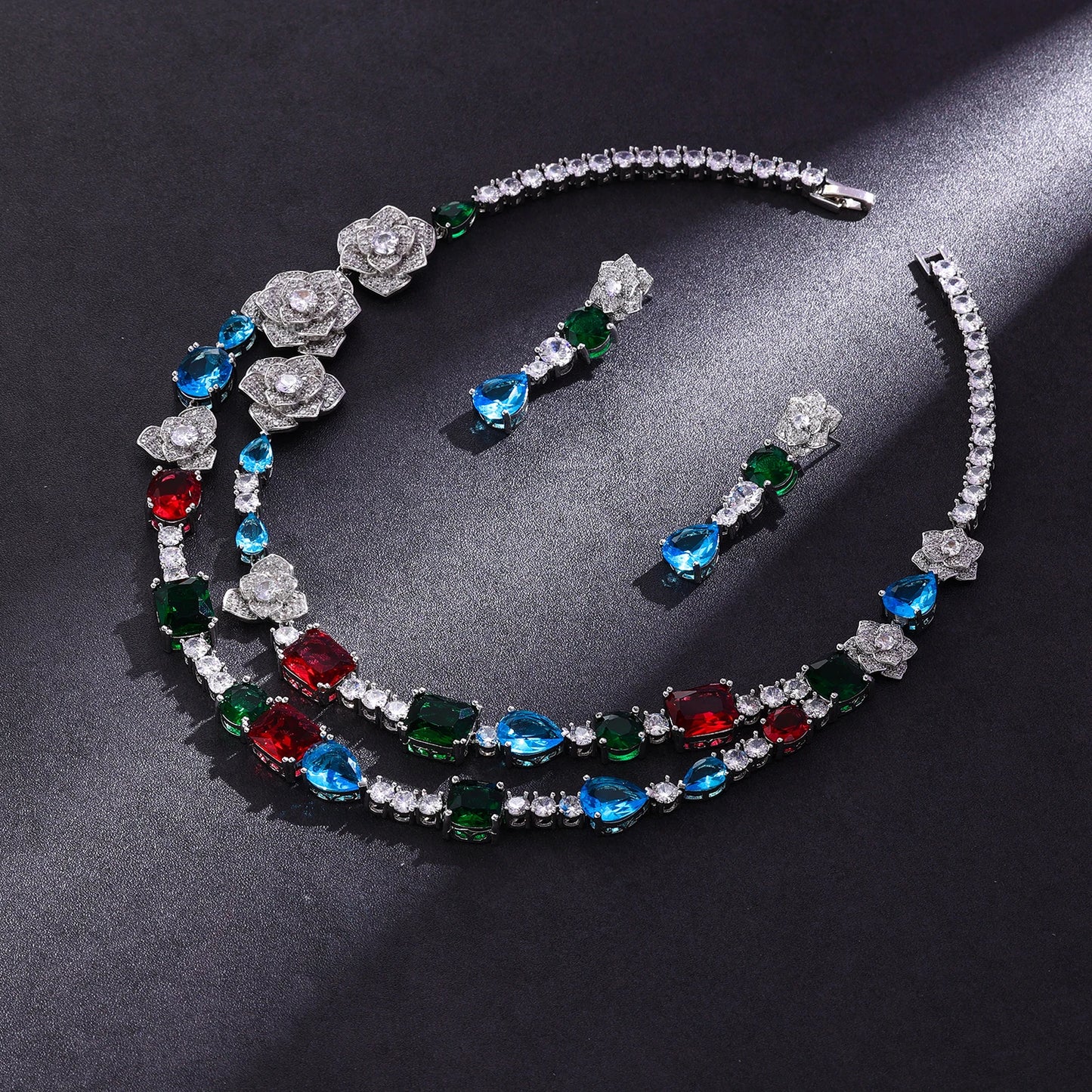 2024 New Cube Zirconia 2-piece Bridal Wedding Jewelry Set Dubai Saudi Arabia Nigeria Crystal Wedding Jewelry Set Party Banquet E