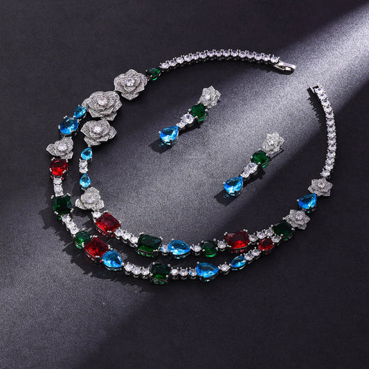 2024 New Cube Zirconia 2-piece Bridal Wedding Jewelry Set Dubai Saudi Arabia Nigeria Crystal Wedding Jewelry Set Party Banquet E