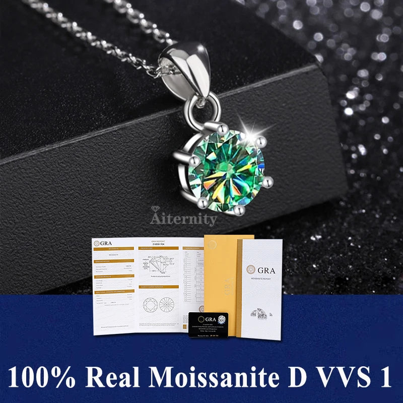 Silver 925 4 prong Moissanite Pendant Necklace For Women Trendy Design D Color VVS Pass Diamond Test Jewelry with box GRA