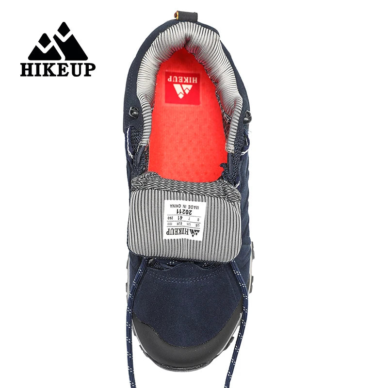HIKEUP High Quality Leather Hiking Shoes Durable Outdoor Sport Men Trekking Leather Shoes Lace-Up Climbing Hunting Sneakers