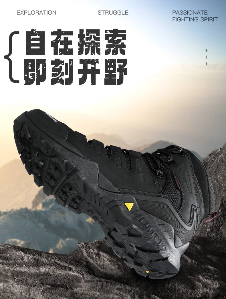 HUMTTO Cowhide Hiking shoes Men's waterproof hunting Boots Tactical Desert Combat Ankle trekking Boots Male Women warm Sneakers