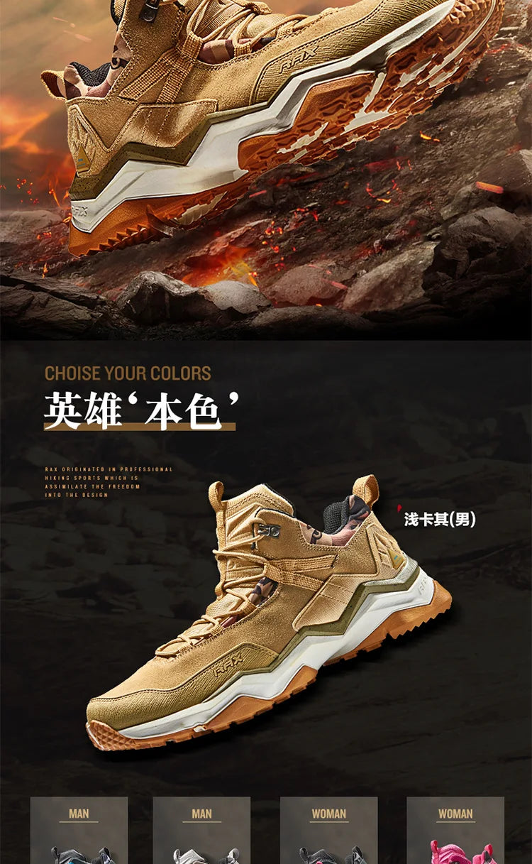 RAX Men's Waterproof Hiking Shoes Women Climbing Backpacking Trekking Boots Men Outdoor Shoes Anti-slip Mountain Sneakers Men