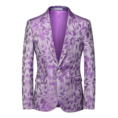 New Men Fashion Trend Wedding Party Jacquard Suit Jacket Single-breasted Slim Blazer Singer Host Stage Performance Dress Coats