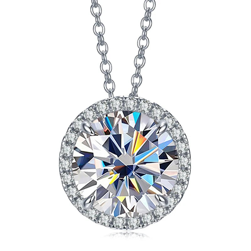 JoyceJelly Classic S925 Sterling Silver Necklace With 5CT 11mm Colorful Moissanite Gemstones Wedding Party Luxury Fine Jewerly