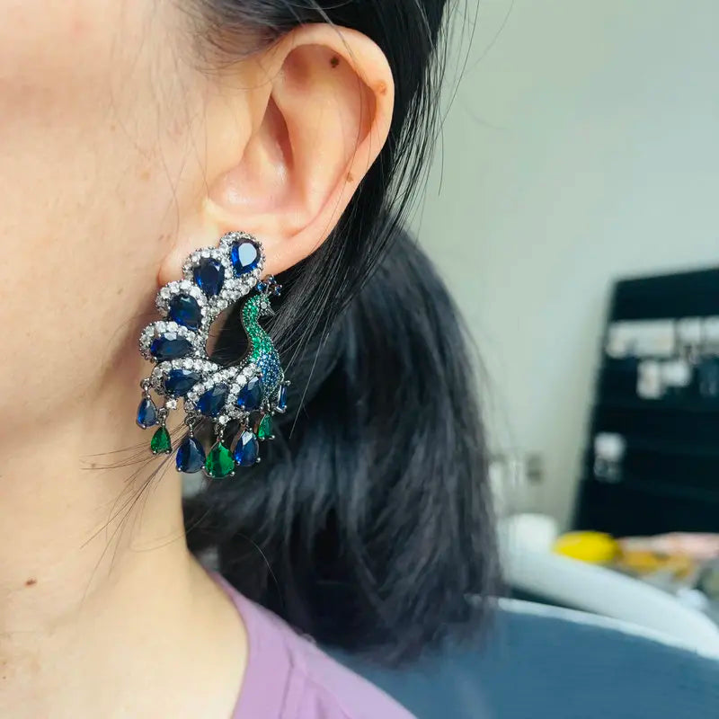 Bilincolor Fashion Peacock Green Tassel Earring for Women Wedding