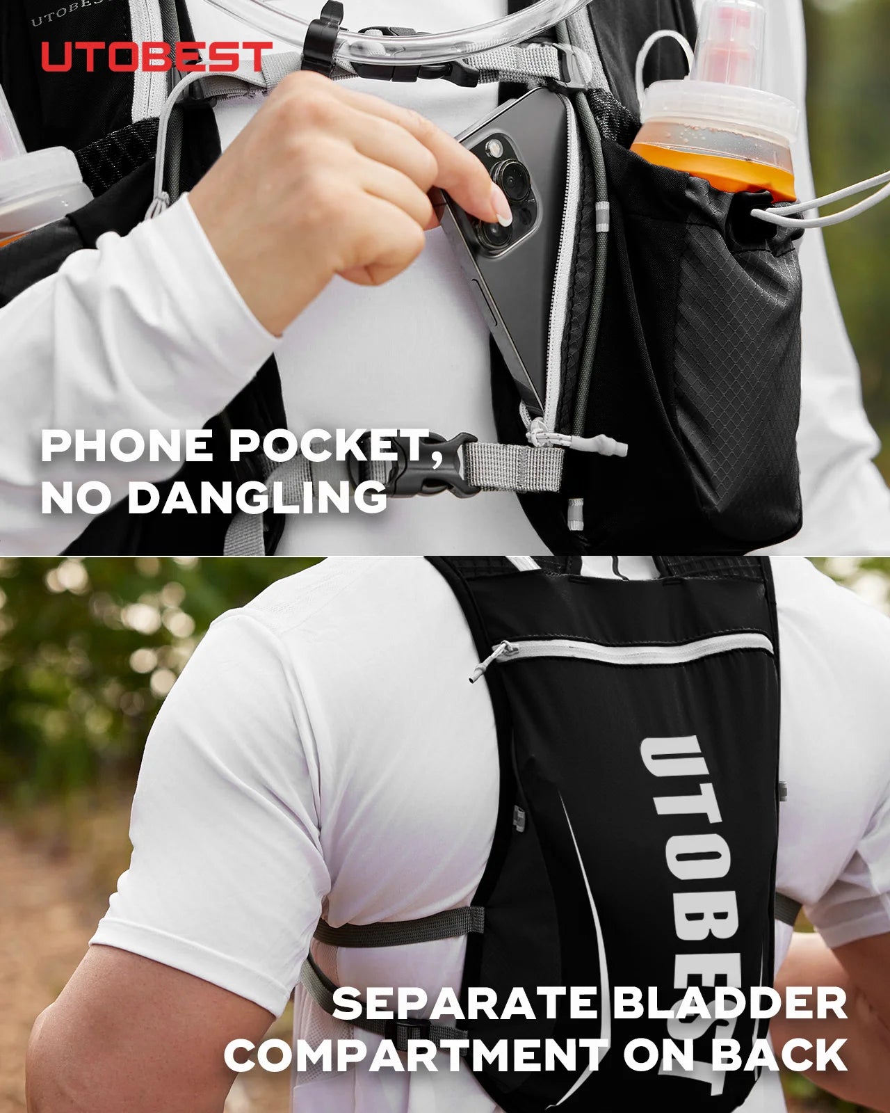 UTOBEST Trail Running Backpack 5L Ultra Lightweight Hydration Vest Breathable Functional Pack for Marathon Cycling Hiking