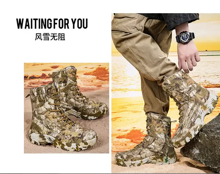 New Trendy Camouflage Hiking Boots for Men Platform Waterproof Trekking Boots Big Size 47 Non-slip Outdoor Boots Men