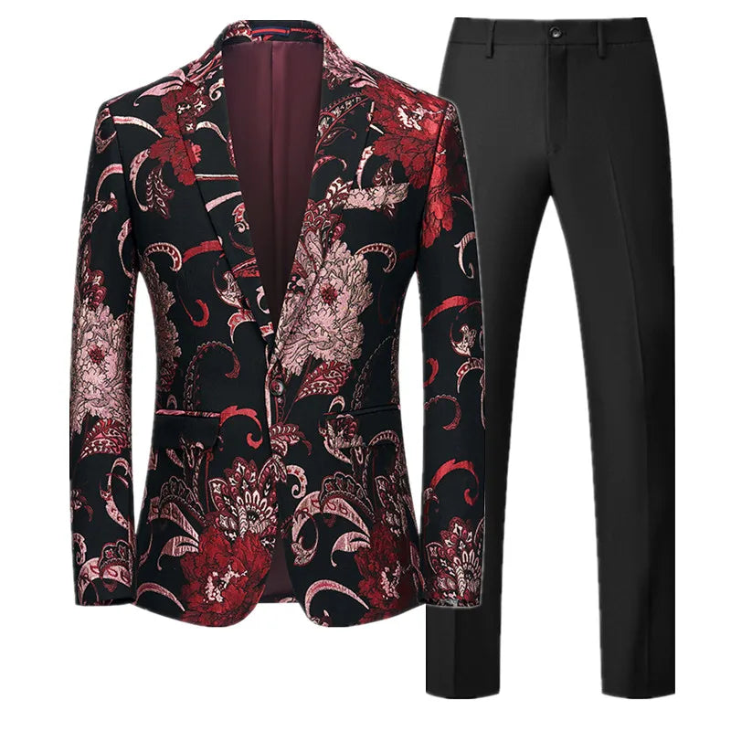 Fashion Brand Men Business Tuxedo Suit 2 Piece Mens Wedding Prom Party Luxury Dress Jacquard Blazer and Pants