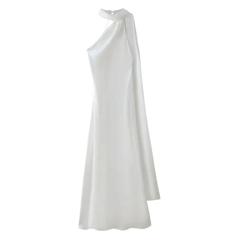 Ele Long Silk Satin Dr Ne Hanging Pure Color Slim Fit Summer New Sle Women's Faion Dr for Ladies Premium