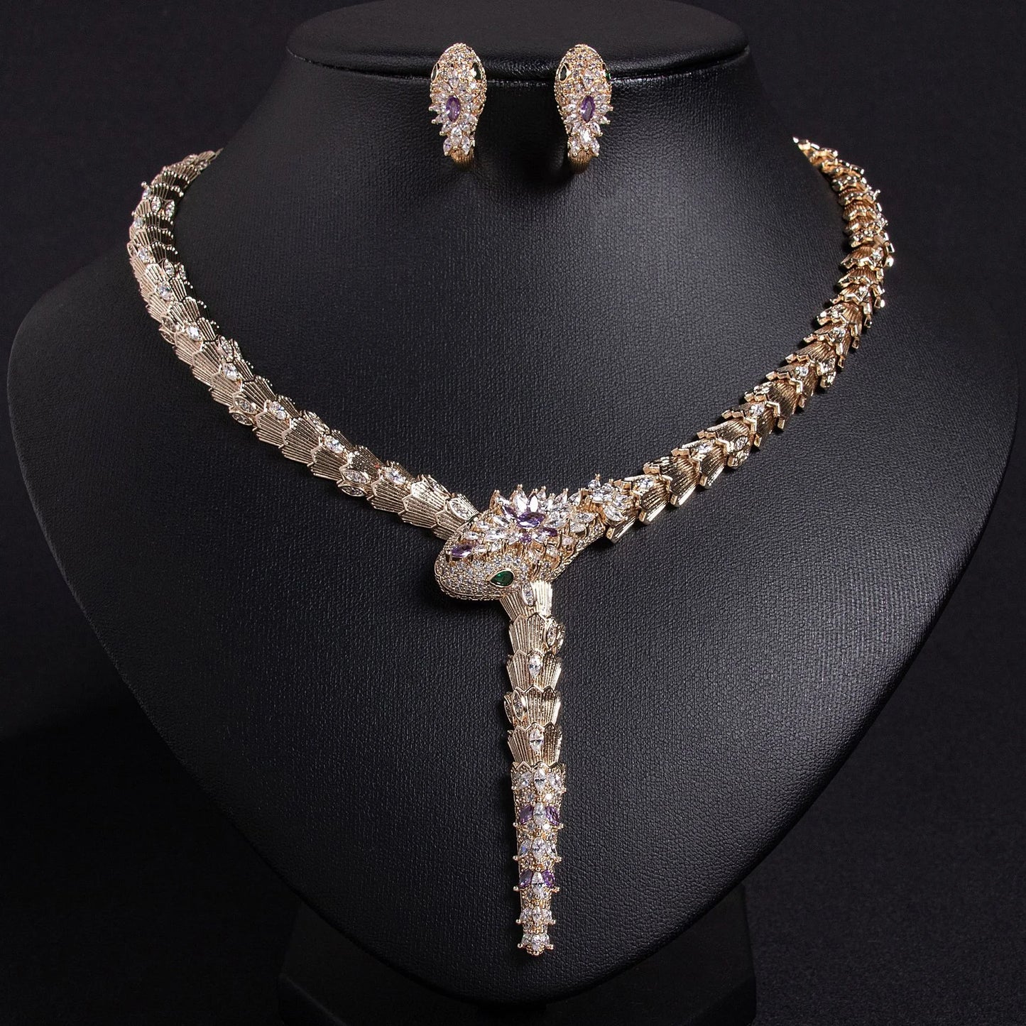 Fashion Micro Zircon Serpentine Snake Necklace And Earring Jewelry Set for Women Elegant Banquet High Spirit Accessory Combo