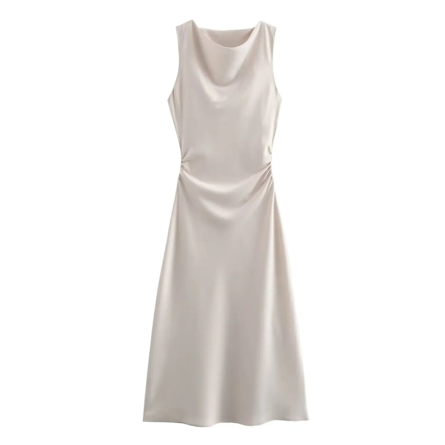 Early Autumn Silk Satin Texture Midi Dr High Waist A-Line Skirt No Sve round Ne Par Dr for Ladies in Their 20s