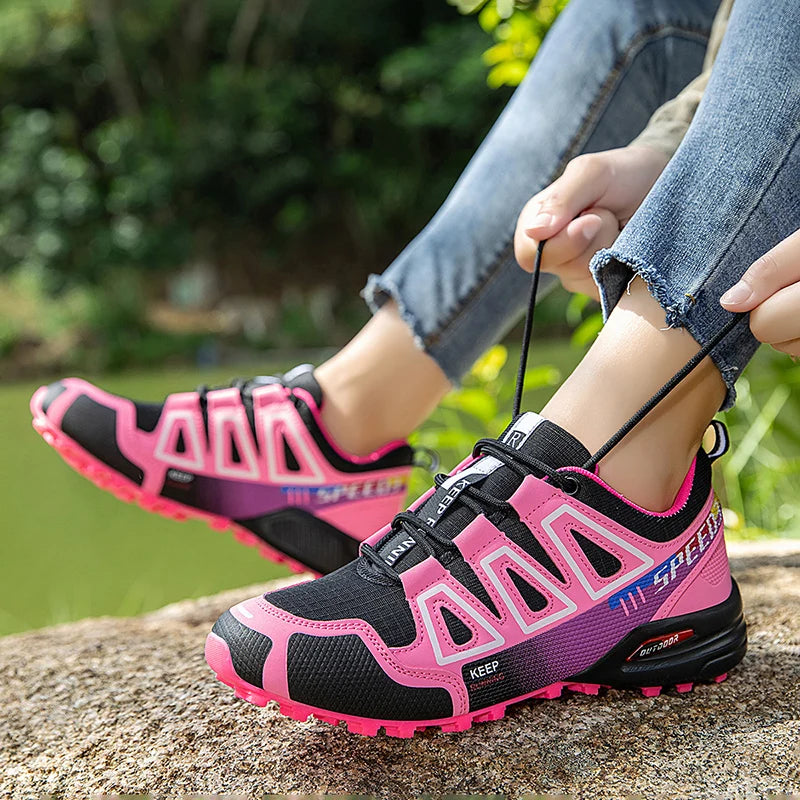 Women Hiking Shoes Breathable Cushioning Outdoor Walking Travel Shoes Ultralight  Lace Up Climbing Bicycle Running Sneakers