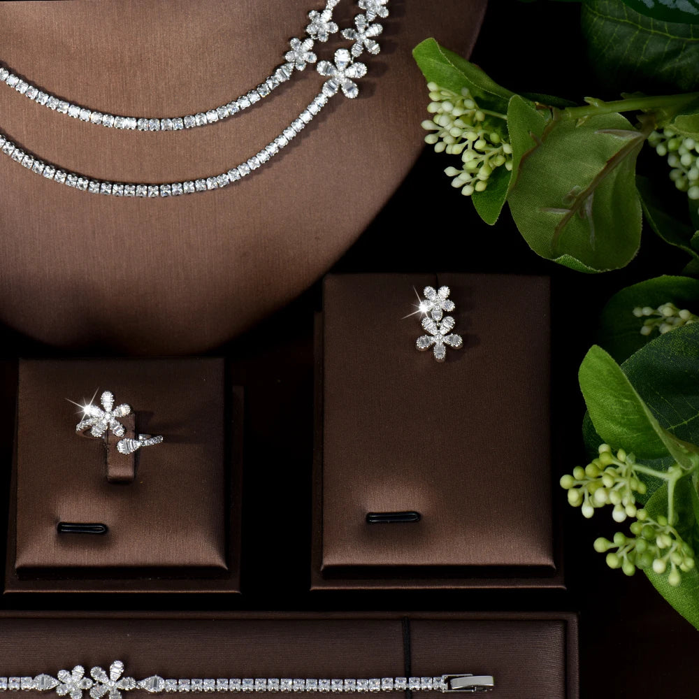 High Quality Charming Heartwarming Jewellery Necklace Earrings Ring Blue 4 Pcs Daily Party Banquet Wedding Women Costume M-563