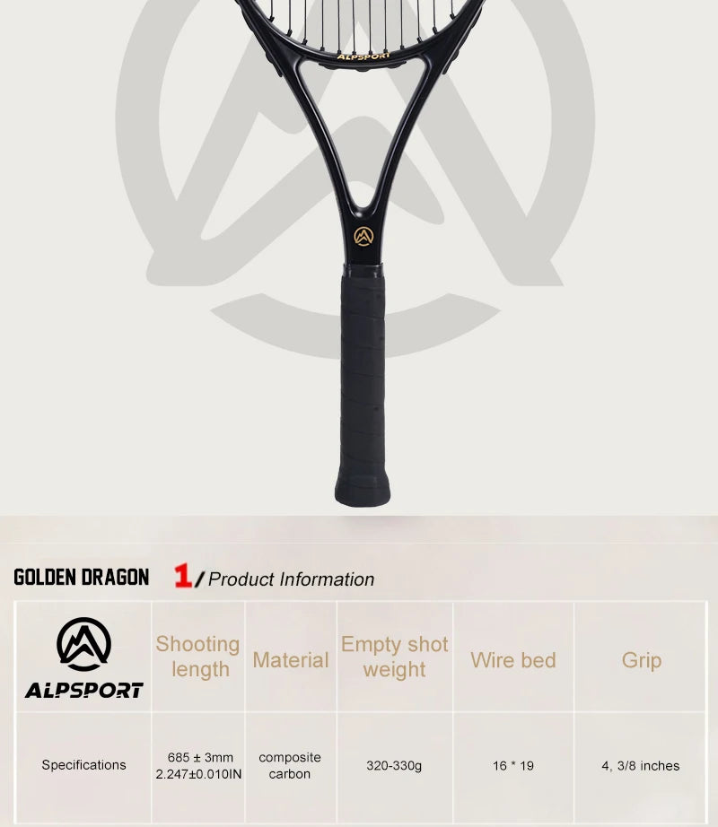 ALPSPORT T800 Carbon Fiber Tennis Racket 18K, Professional Training Racket with Bag & Adjustable Strap (Men & Women)