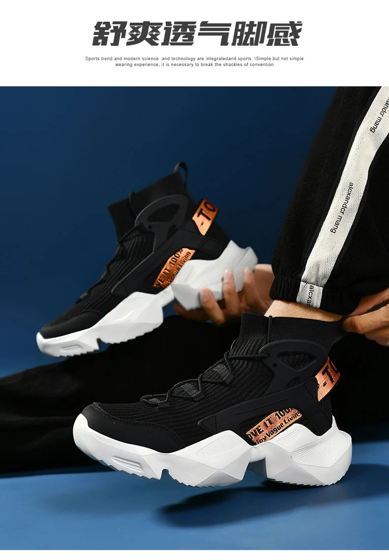 Running Shoes Casual High Top Men Sports Tenis Ankle Boots Breathable Lightweight Men Comfortable Athletic Nonskid Sock Sneakers
