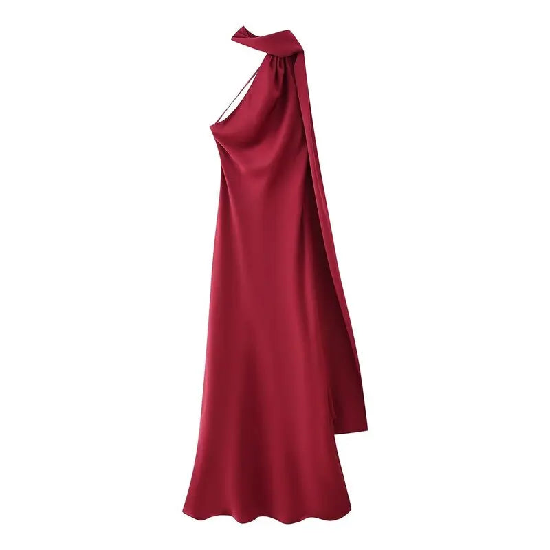 Ele Long Silk Satin Dr Ne Hanging Pure Color Slim Fit Summer New Sle Women's Faion Dr for Ladies Premium