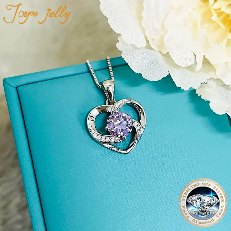 JoyceJelly 1CT Pass Tested Moissanite Heart Necklace for Women S925 Silver Gold Silver Color Diamond Pendant Birthday Party Gift
