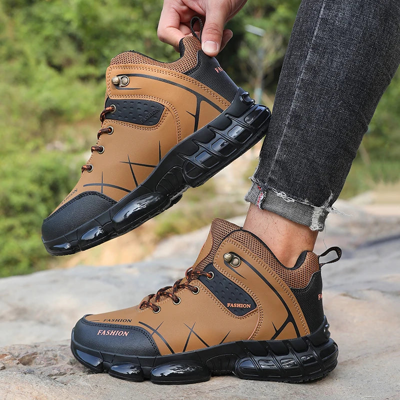 New Men Hiking Shoes High Quality Durable Leather Climbing Shoe Outdoors Camping Waterproof Fishing Hunting Walking Sneakers Men