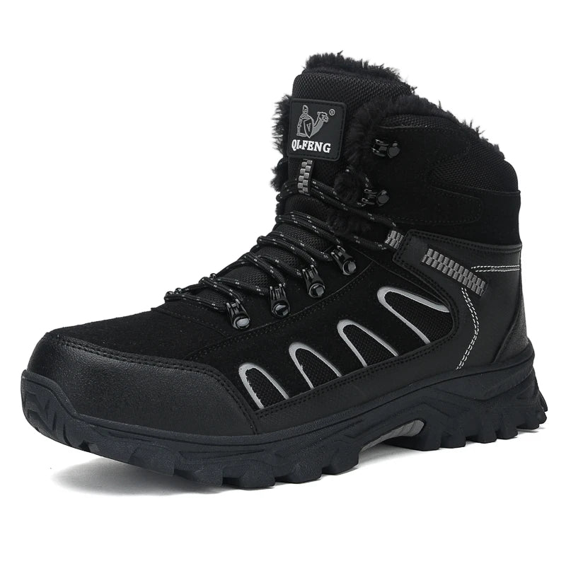 Mens Trekking Boots Thick Soles Wear-resistant Suede Leather Breathe Lace Up Sneakers Winter Warmth Comfort Camping Hiking Shoes