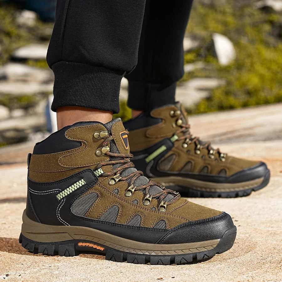 Mens Hiking Boots High Top Anti Slip Wear-resistant Thick Sole Comfortable Outdoor Travel Lace Up Sports Casual Trekking Boots