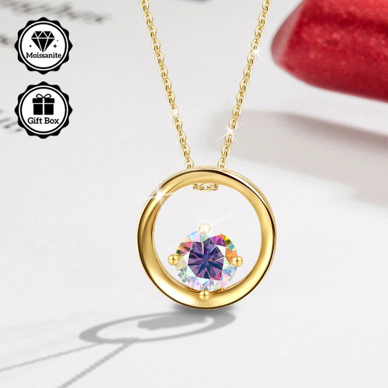 LAMVOICE  jewelry for women,0.5 carat moissanite necklace , Hypoallergenic necklace, golden plated, christmas gift,high quality