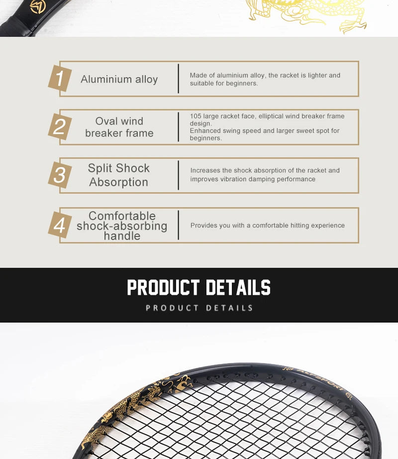 ALPSPORT T800 Carbon Fiber Tennis Racket 18K, Professional Training Racket with Bag & Adjustable Strap (Men & Women)