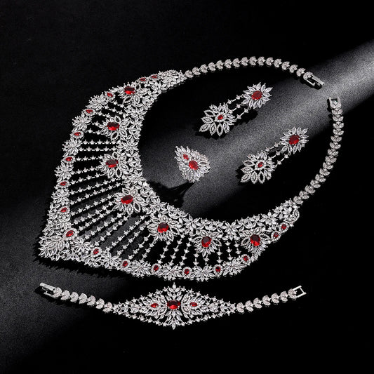 2025 New 4-piece Bride Zirconia Full Set Women's Party Jewelry Set Dubai Nigeria Crystal Wedding Jewelry Set