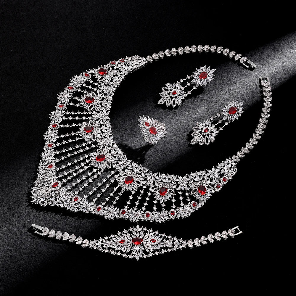 2025 New 4-piece Bride Zirconia Full Set Women's Party Jewelry Set Dubai Nigeria Crystal Wedding Jewelry Set