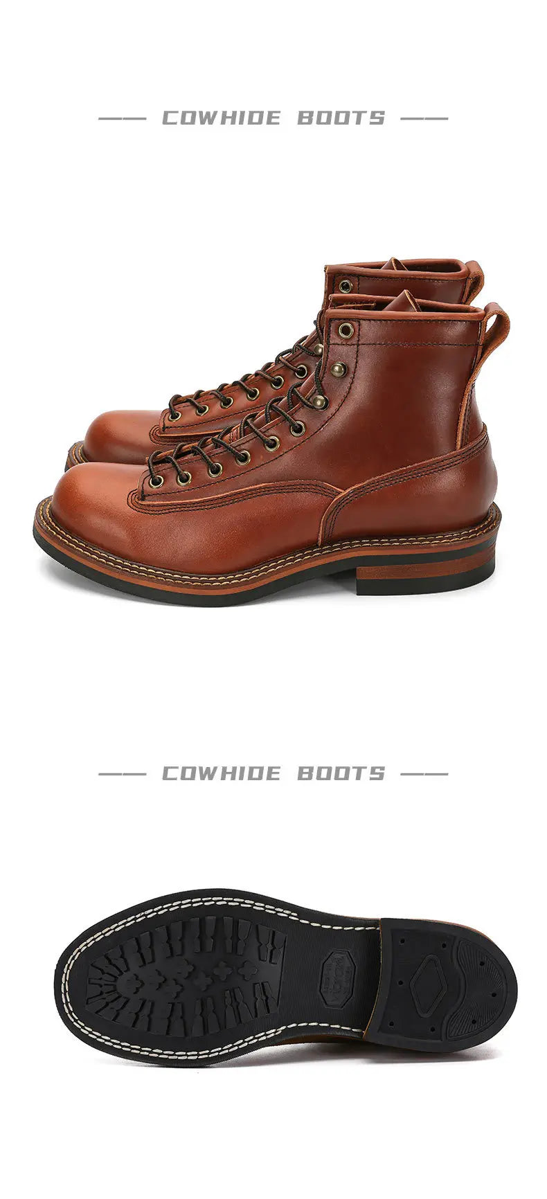 KOWM Hiking shoes cowhide men's trekking boot British ankle casual sneakers trekking shoes thick soled high top motorcycle boots
